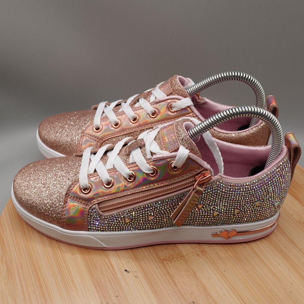 Skechers Shoes Girls 5 Rose Gold Glitter Rhinestone Sneakers 310653L